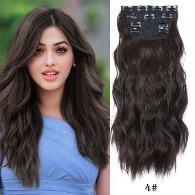 4Pcs/Set 20Inch Synthetic Hair Clip In Long Wavy Thick Hairpieces For Women Full Head Synthetic extenciones para el cabello