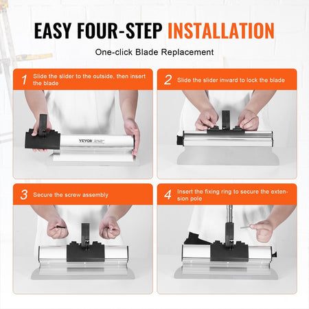 SucceBuy Drywall Skimming Blade Set 10/16/24/32/40 inch Skimming Blades + 34-81.6 in Extension Handle Pole Stainless Steel Knife