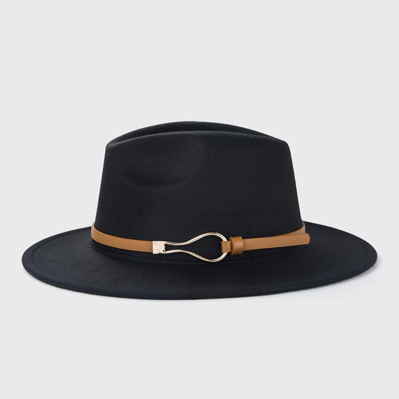 Belt Wool Fedoras Hat For Women Men Winter Autumn Warm Vintage British Style Round Bowler Caps Church Flat Brim Felt Jazz Hats