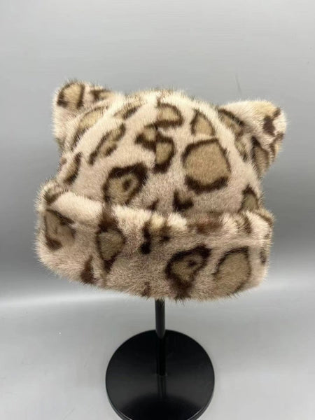 Korean Winter Imitation Fur Bucket Hat For Women Fashion Leopard Print Fisherman Hats Thichen Warm Plush Outdoor Cute Basin Cap