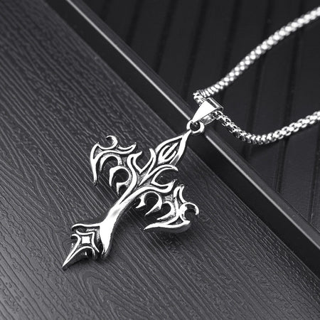 Hip Hop Flame Cross Pendant Necklace Stainless Steel Minimalist Jewelry For Men Retro Fashion Unisex Gift Couple Accessories