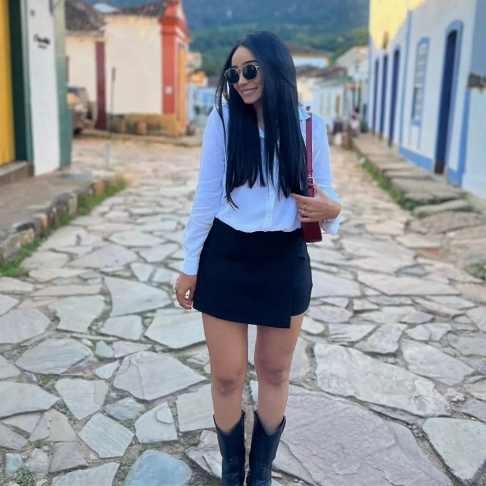 MUJER 2025 Asymmetric Skort For Women Black High Waist Mini Skirt Shorts Women Casual Bermuda Shorts Woman Summer Skirt Shorts
