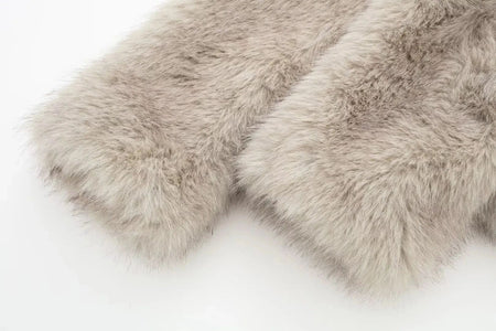 HH 2025 Vintage Women Cropped Faux Fur Jacket Long Sleeve Turn-Down Collar Female Plush Wool Coats Chic Lady Fur Outerwear