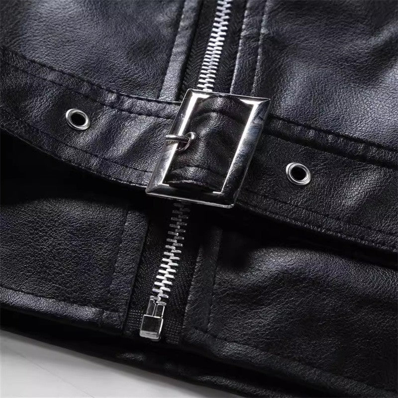 Men Business Casual Red Imitation Leather Jacket 2025 New Fashion Male Oblique Zipper Biker Coats