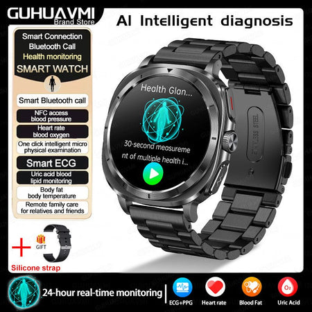 New Health Watch Uric Acid Blood Pressure Blood oxygen Body Analysis Body Fat SmartWatch ECG+PPG Bluetooth call Clock Women Men