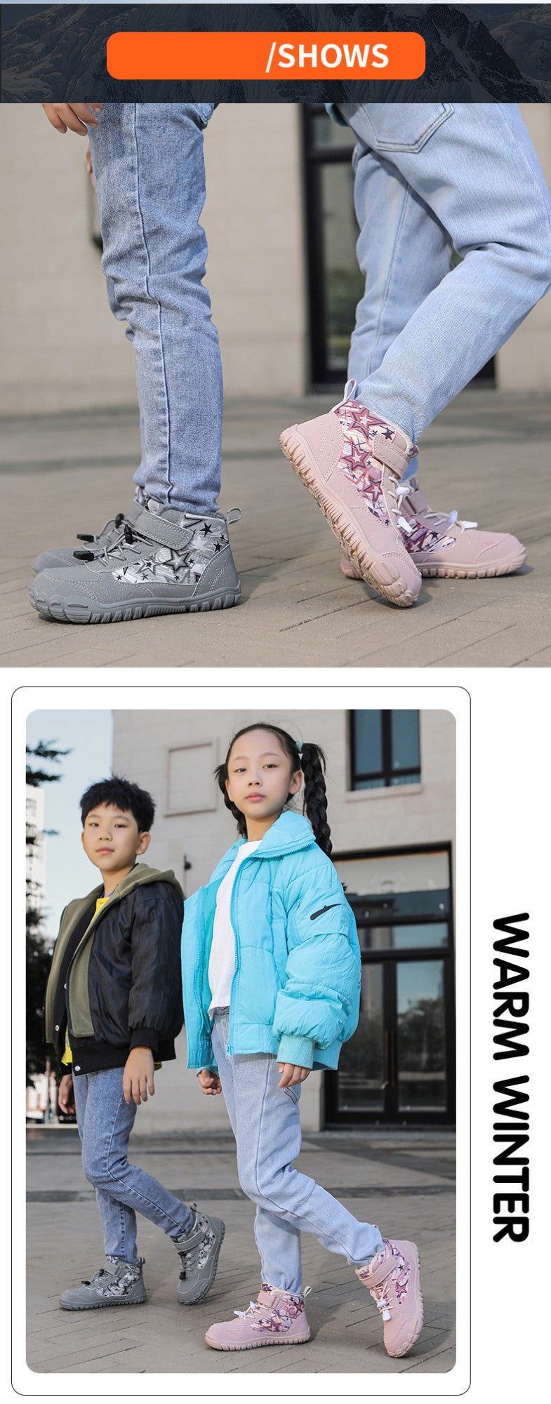 2025 Kids Barefoot Snow Boots Wide Toe Winter Insulated Waterproof Fur Lined Shoes for Boys Girls Cold Weather Outdoor Sneakers