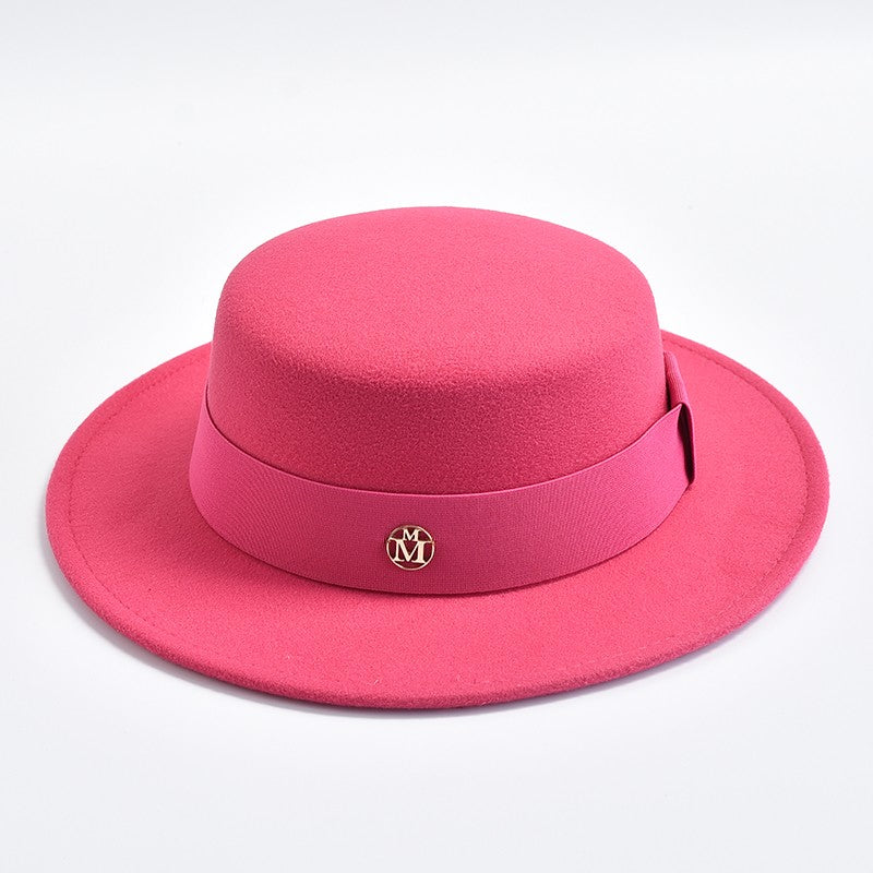 British Style Fedora Hats for Women Fashion Autumn Winter Flat Top Bow Elastic Ribbon Felt Hats Wedding Dress Jazz Cap