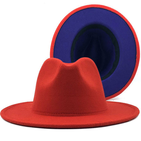 QBHAT Two-color Fedora Hat Women Men Wide Brim Felt Jazz Hat Ladies Party Top Cap Patchwork Chapeau Sombreros De Mujer 50 Colors
