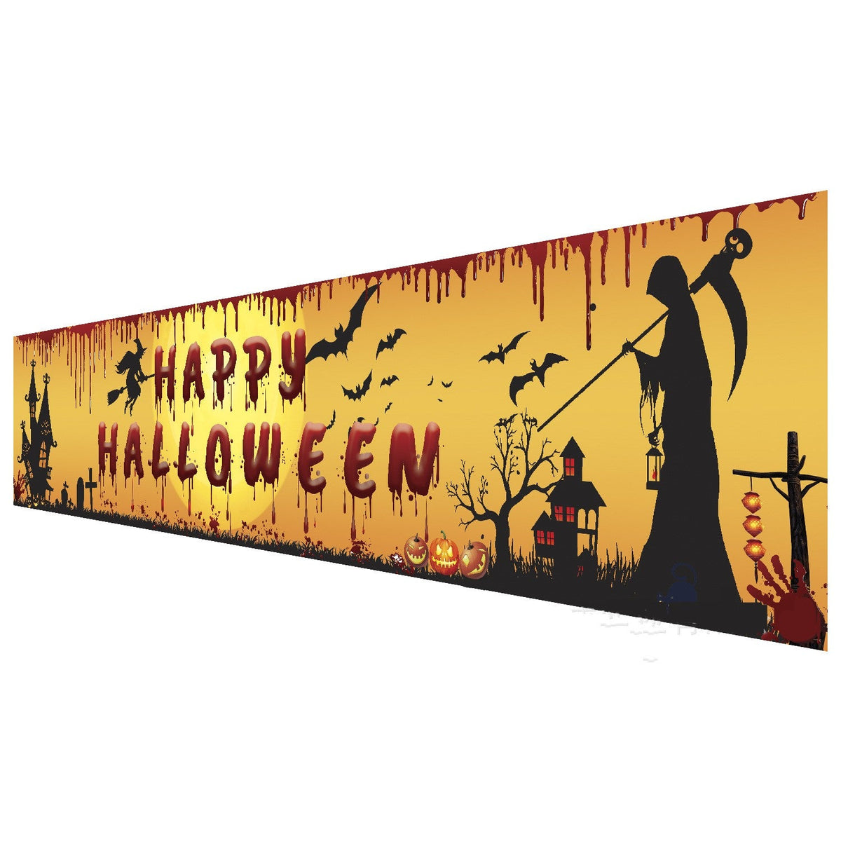 Happy Halloween Banner 250cm Long Hanging Halloween Banner with Pumpkin Terror Bloody Handprint Decor for Yard Indoor Outdoor