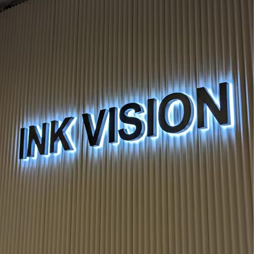 Gold 3D Outdoor Letters Illuminated Metal Backlit Sign Custom LED Lighted Company Business Signage for Indoor/Outdoor Use