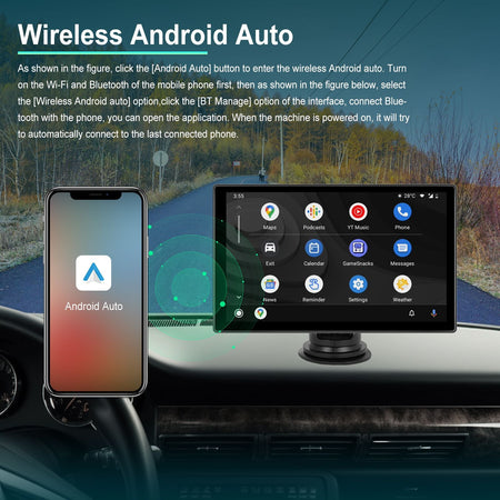 Portable 9" Car Mirror Radio Multimedia Video Player Universal Wireless CarPlay Android Auto Screen Bluetooth AUX TF GPS DVR