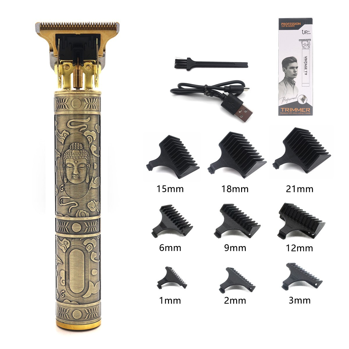 T9 Professional Hair Trimmer Machine Metal Body Stainless Steel Blade Hair Clipper Beard Trimmer for Men Finishing Machine