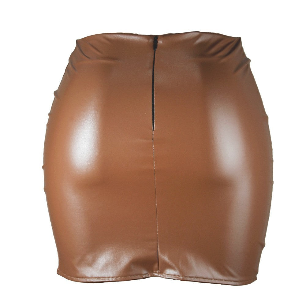 2025 Women Leather Night Clubwear Skirts Summer Pure Color PU-leather Zipper Sexy Hip Leather Mini Skirts