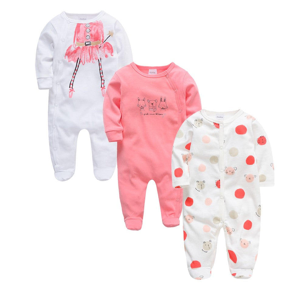 3 Pcs/lot 100% Cotton Baby Girls Clothes Set 0-12M Long Sleeve Newborn Boy Rompers Spring Autumn Carton Print Jumpsuit