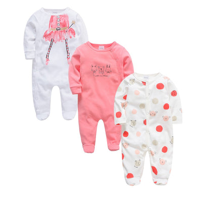 3 Pcs/lot 100% Cotton Baby Girls Clothes Set 0-12M Long Sleeve Newborn Boy Rompers Spring Autumn Carton Print Jumpsuit
