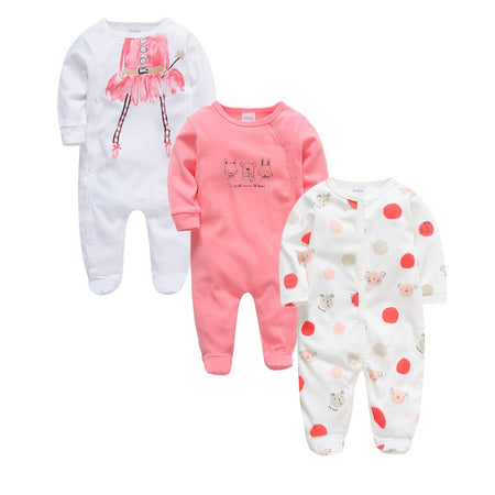 3 Pcs/lot 100% Cotton Baby Girls Clothes Set 0-12M Long Sleeve Newborn Boy Rompers Spring Autumn Carton Print Jumpsuit