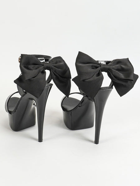 15CM Stiletto Runway Model Shoes 2024 New Summer Party Dress High Heels 5CM Platform Black Pole Dance Shoes Ladies Bow Sandals