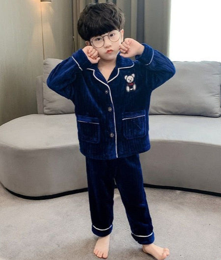 Boys Autumn Winter Thickened Flannel Coral Fleece Pajama Set Warm Kids Sleepwear Homewear
