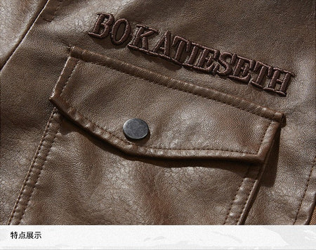 Fleece Fur Collar Windbreaker Coat Male Pu Jacket Men Thick Warm Cashmere Military Bomber Tactical Leather Jackets Mens Outwear