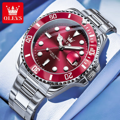 OLEVS Men's Watches Trend Luxury Fine Steel Strap Big Date Original Brand Quartz Wristwatch for Man Waterproof Luminous 5885 New