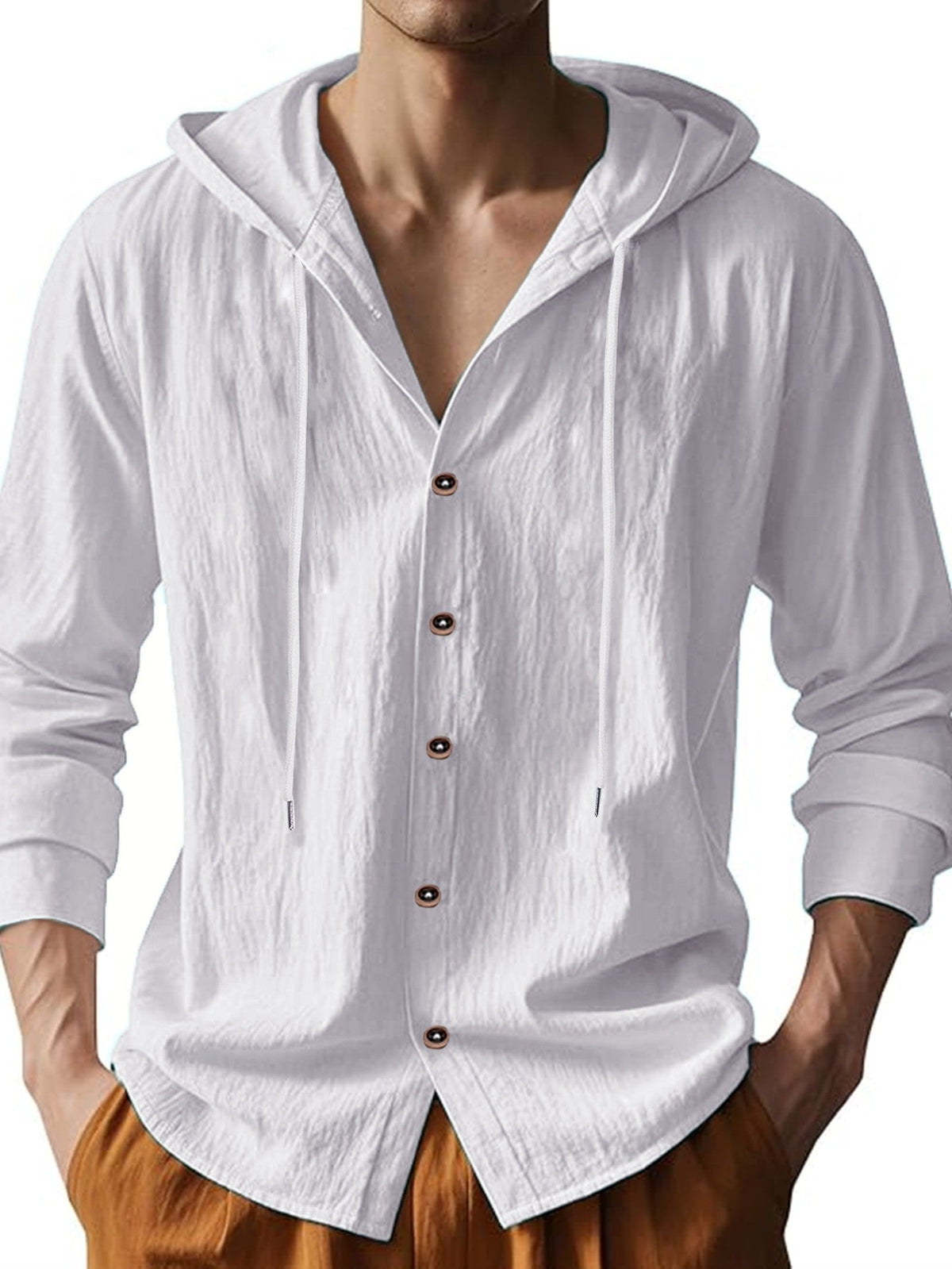 Men's Cotton Linen Long Sleeve Shirt Breathable Summer Spring Casual Button Up Lightweight Hawaiian Beach Top Hoodie T-Shirt New
