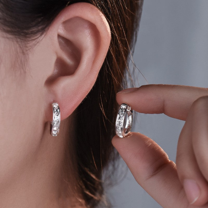 New 925 Sterling Silver Shining Zircon Earrings Women's Circle Round Earrings Fashionable Elegant Jewelry Birthday Party Gifts