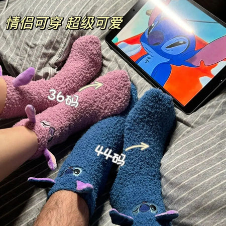 Disney Cute Stitch Cartoon Thermal Socks Coral Fleece Non Slip Floor Socks Cute Housewarming Present Christmas gift Couple socks