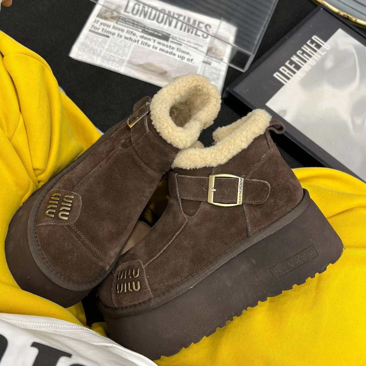2024 New Fur Platform Women Ankle Boots Flats Suede Warm Shoes Woman Trend Designer Brand Short Plush Cozy Femme Snow Botas
