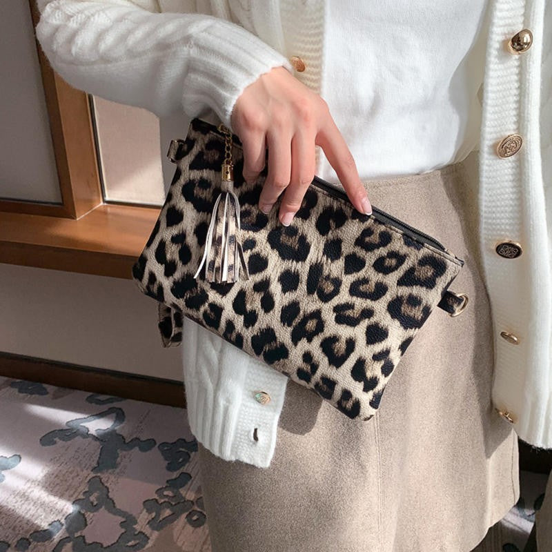 Women Clutch Bag Leopard Print Long Wallets Female Fashion Design PU Leather Wallet Messenger Bag Ladies Elegant Handbag NEW
