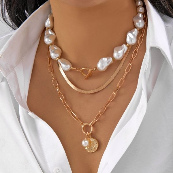 Classic Pendant Necklace for Women Micro Zircon Turkish Lucky Evil Eyes Palm Cross Pearl Multilayer Metal Chain Choker Jewelry