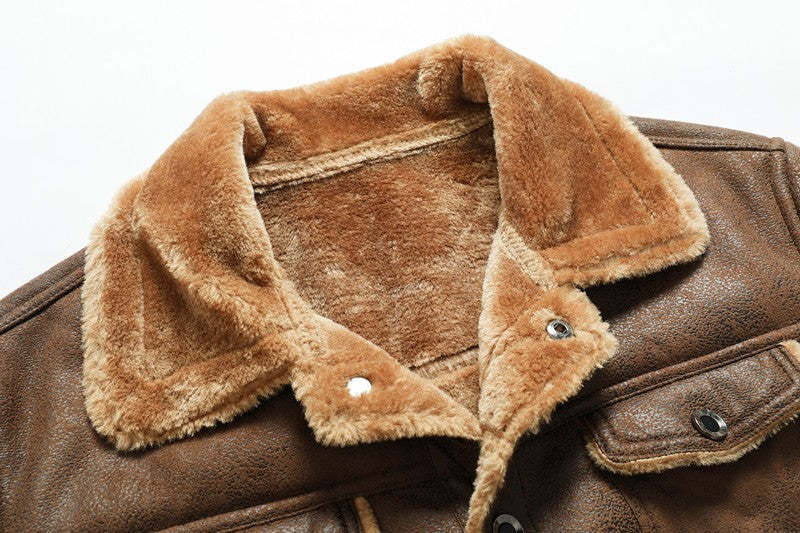 Winter Men's Suede Leather Coat High Quality Thick Fleece Warm Leather Jacket Fashion Turn Down Collar Male Loose Casual Coats