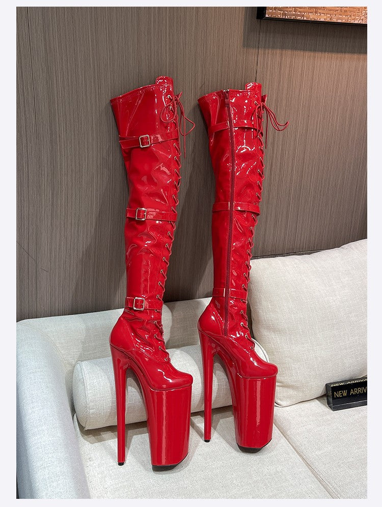26cm Super High Heel Thigh High Boots Sexy Women Shoes Pole Dance Stripper Shoes Platform Over-the-Knee Zip Crotch High Boots