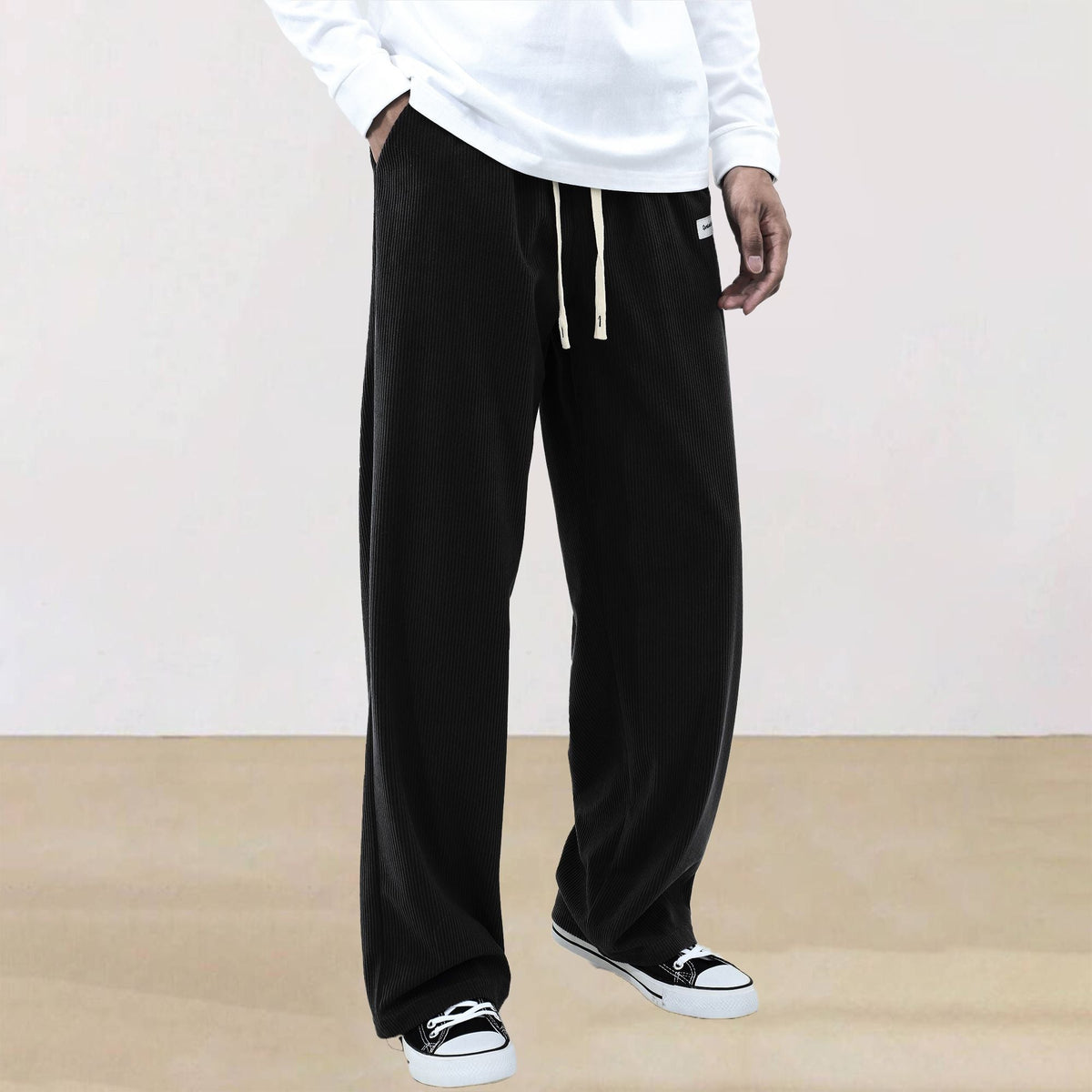 Mens Corduroy Joggers Pants Casual Cargo Pants Drawstring Elastic Waist Baggy Tapered Sweatpants with Pockets Outdoor Sweatpants