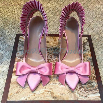 Sweet Pink Silk Butterfly Knot Decor Pumps Singback Stiletto High Heel Fashion Sexy Party Women Shoes 2025 Zapatos Para Mujere
