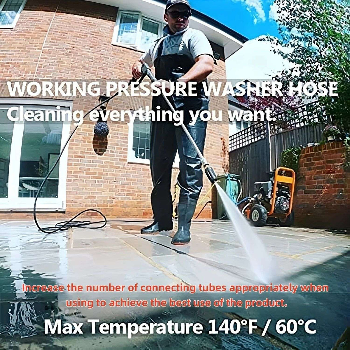 High Pressure Washer Hose 50FT 3/8" QC Power Washer Extension Tube, Kink Resistant High Tensile Wire Braided, 1600PSI Power