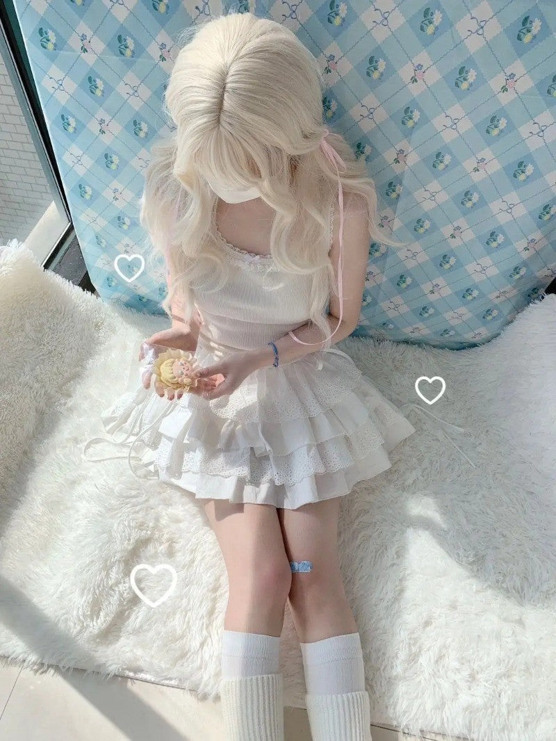 Summer White Mini Skirts Women Lace Patchwork Sweet A-line Slim High Street Bow Korean Fashion Y2k Skirt Harajuku Streetwear Ins