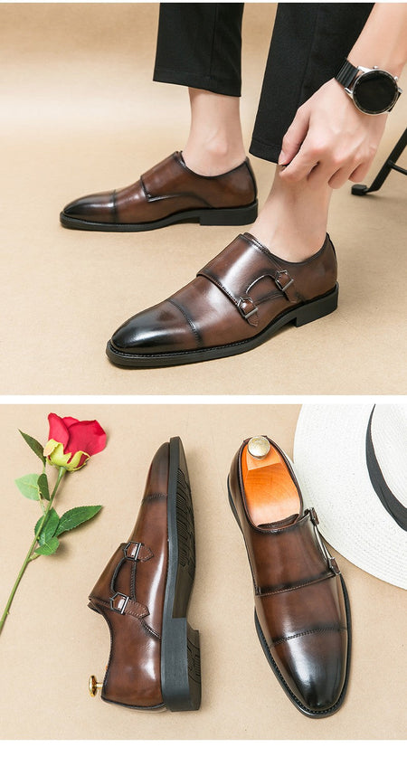 Large size men's three-point casual leather shoes men's leather business gentleman British style dress men Mengke shoes