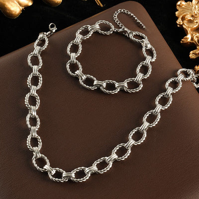 GANEMLY 316L Stainless Steel Metal Chain Necklace Bracelet Set For Women New Punk Collar Chokers Waterproof Jewelry Femme Gift