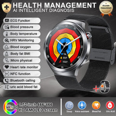 2026 New Sapphire Glass Health Trackr Uric Acid Blood Fat Smart Watch Blood Pressure ECG+PPG Clock Body Analysis Smartwatchs Men