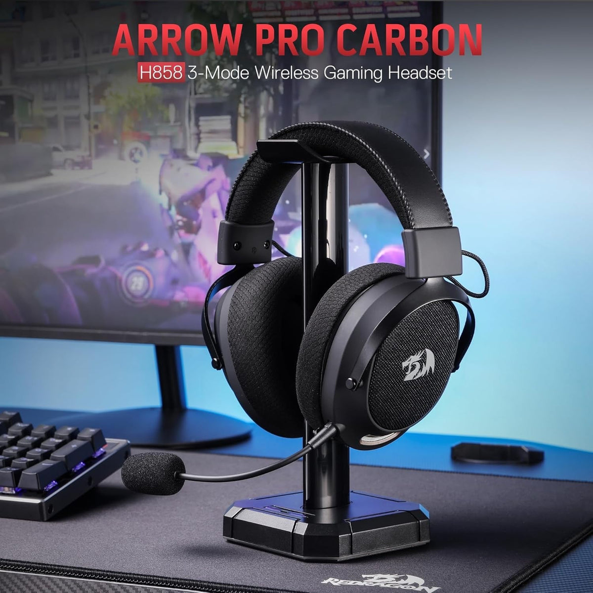 Redragon H858 Gaming Headset, 2.4GHz/BT/Wired, Gray
