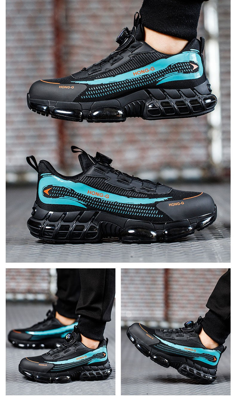 Men's Work Shoes  Rotary Buckle Work Sneakers Protective Shoes Safety Industrial Puncture-Proof Anti-Smash Steel Toe Shoes