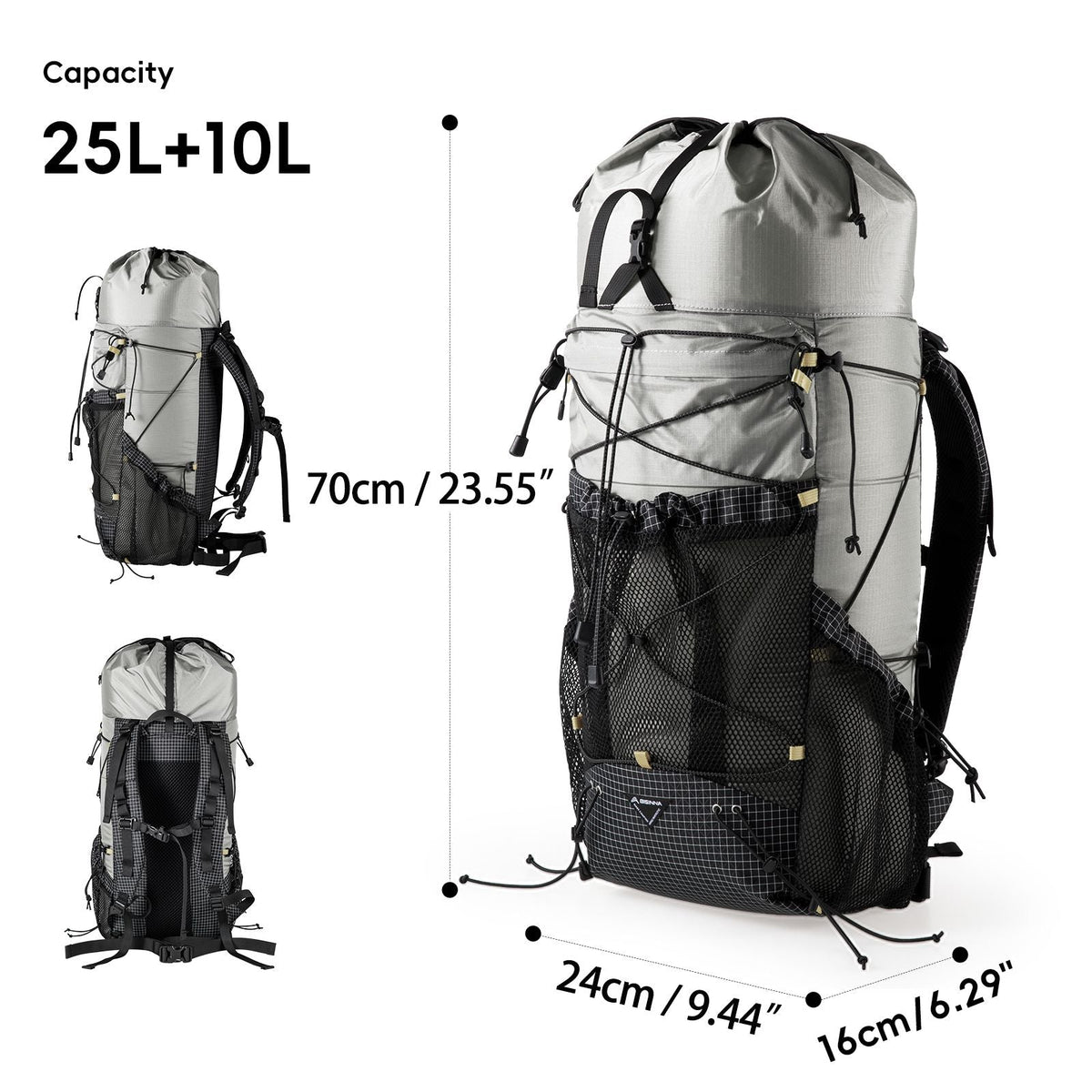BISINNA Camping Backpack 25+10L Ultralight Travel Bag for Men Women Large Capacity Outdoor Sports Climbing Hiking Backpack