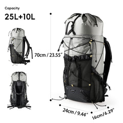 BISINNA Camping Backpack 25+10L Ultralight Travel Bag for Men Women Large Capacity Outdoor Sports Climbing Hiking Backpack