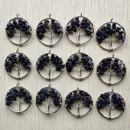 Natural Amethysts Roses Quartz Stone Handmade Wire Wrapped Tree of Life Pendants 30mm for Jewelry Marking Wholesale 12pcs/lot