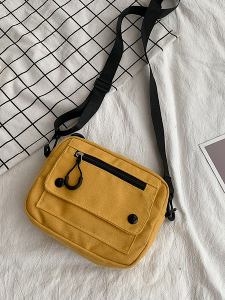 Women Canvas Handbags Korean Mini Student Bag Cell Phone Simple Small Crossbody Casual Ladies Zipper Shoulder Bag
