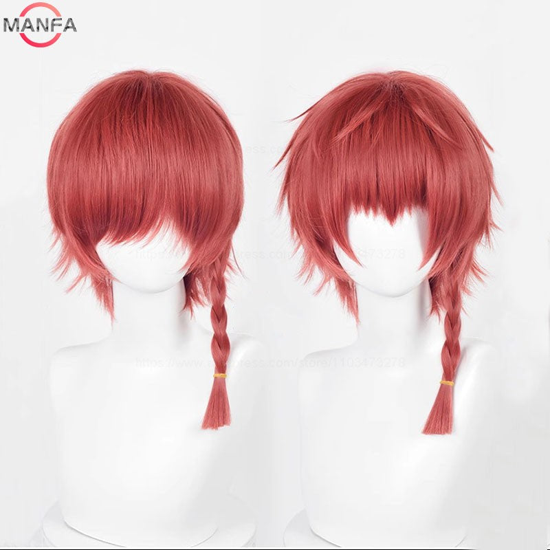 Kurona Ranze Cosplay Wig Anime Unisex Long 38cm Red Single Twist Braid Wig Heat Resistant Synthetic Cosplay Anime Wigs + Wig Cap