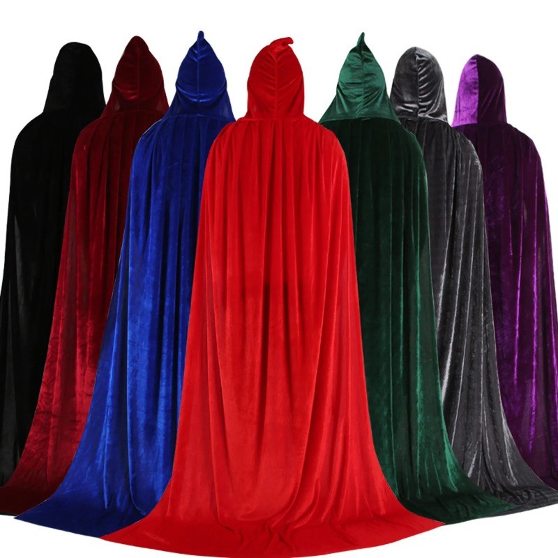 Hood Cloak Cosplay Medieval Long Cape Halloween Party Women Men Adult Long Mage Witchcraft Wicca Robe Conceal Gown Reenactment