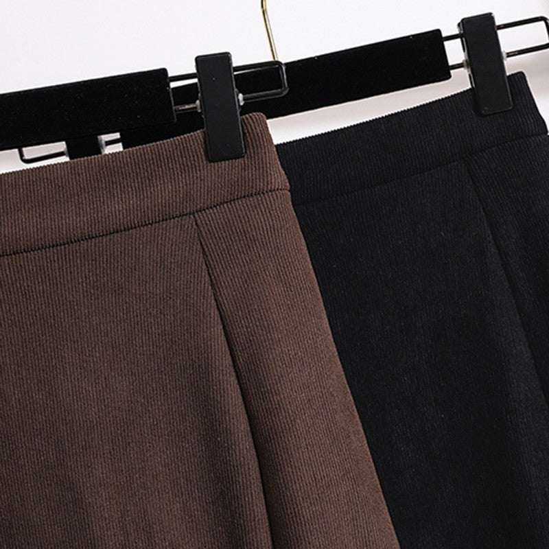 Plus Size Skirt Women 2024 Winter High Waist Elastic Velvet A Line Mermaid Skirt Korean Style Elegant Brown Or Black Long Skirts