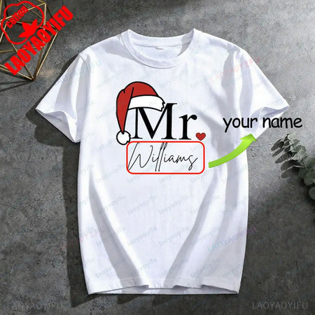 Matching Mr & Mrs Christmas Shirts Personalized Holiday Couple Tees Christmas Couple Costumes Merry Christmas Men Women Tshirt