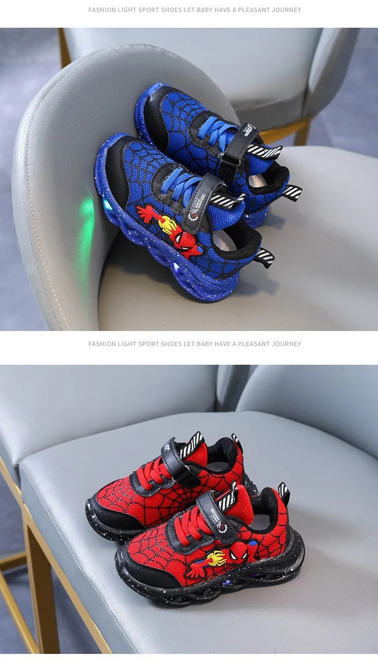 Disney LED Casual Sneakers Red Black For Spring Boys Spiderman Mesh Outdoor Shoes Children Lighted Non-slip Shoes Size 21-30